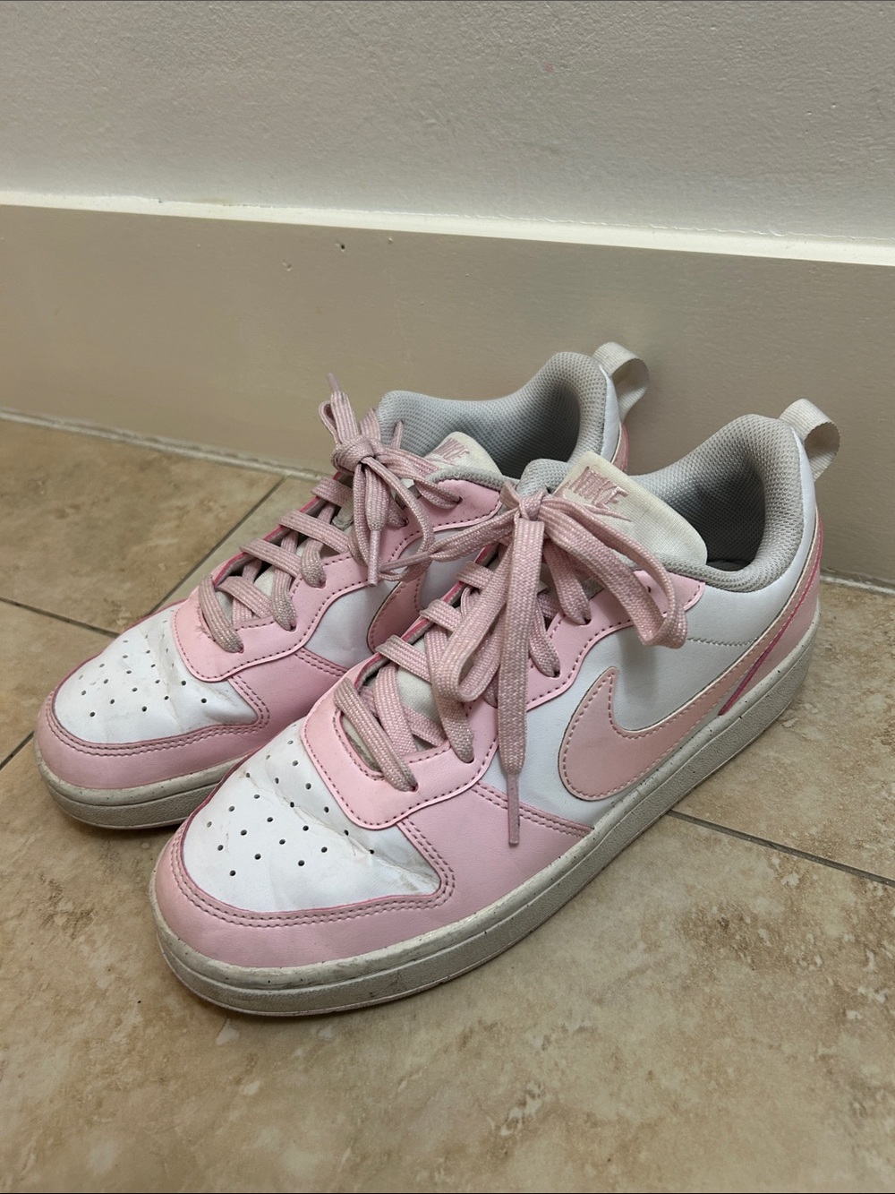 Nike Court Borough Shoes Low Girls 7Y Pink Sneakers Leather
